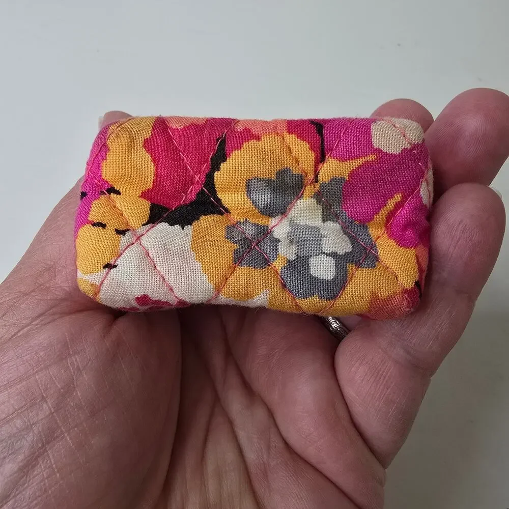 Vera Bradley MINI Kiss Lock Coin Purse Quilted Floral Pink, Peach, Grey, Yellow - Picture 3 of 6